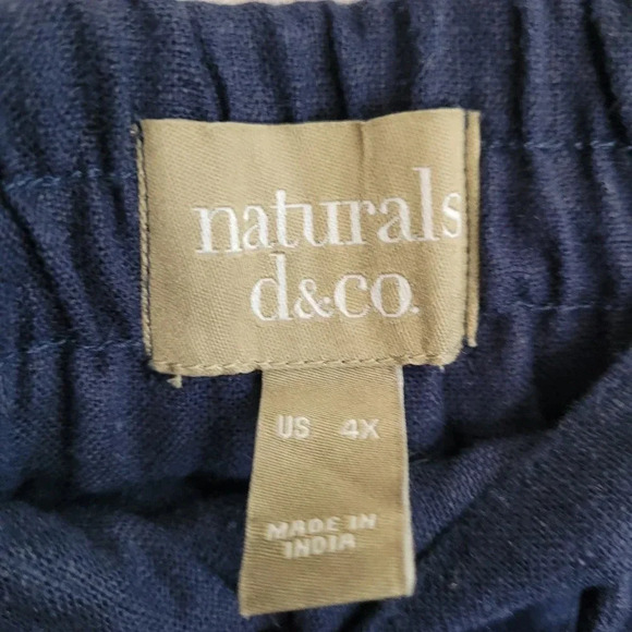 D&Co. Women's Wide Legs Pants Size 4X Blue Solid Linen Comfort Drawstring Pocket - Picture 3 of 10